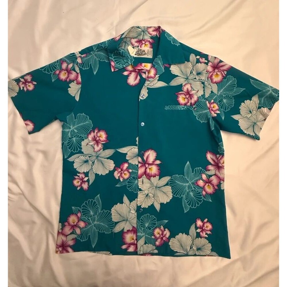 Hilo Hattie Hawaiian Floral Shirt Teal Pink Hawaii